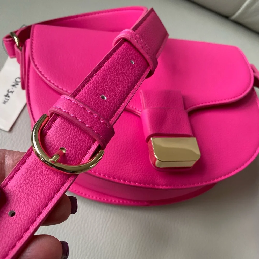 Hot Pink Crossbody Bag with Gold Hardware